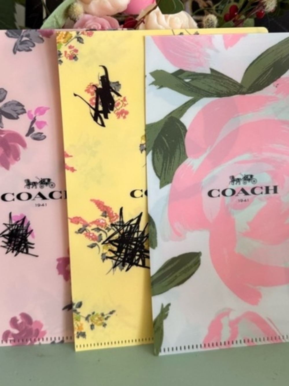 Coach (1) Floral Document Folder Trio - Pink, Yellow, White/Green